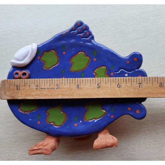 CLOCK-HANDMADE CERAMIC-Signed-Blue & Green Fish w/Feet-NO CLOCKWORKS - Picture 8 of 8